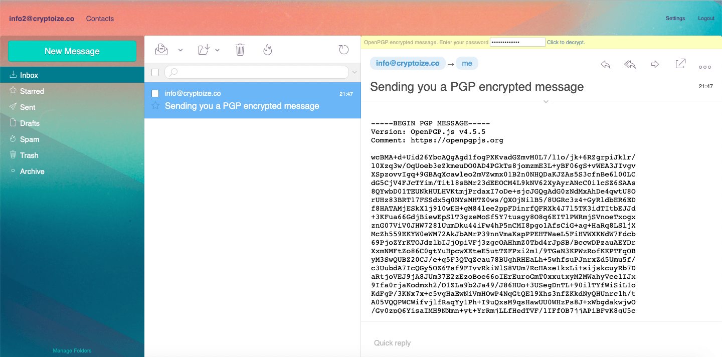 Decrypt PGP message in Afterlogic WebMail