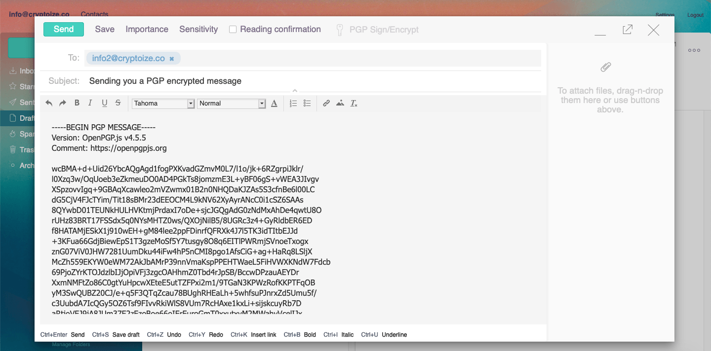 PGP encrypted message in Afterlogic WebMail